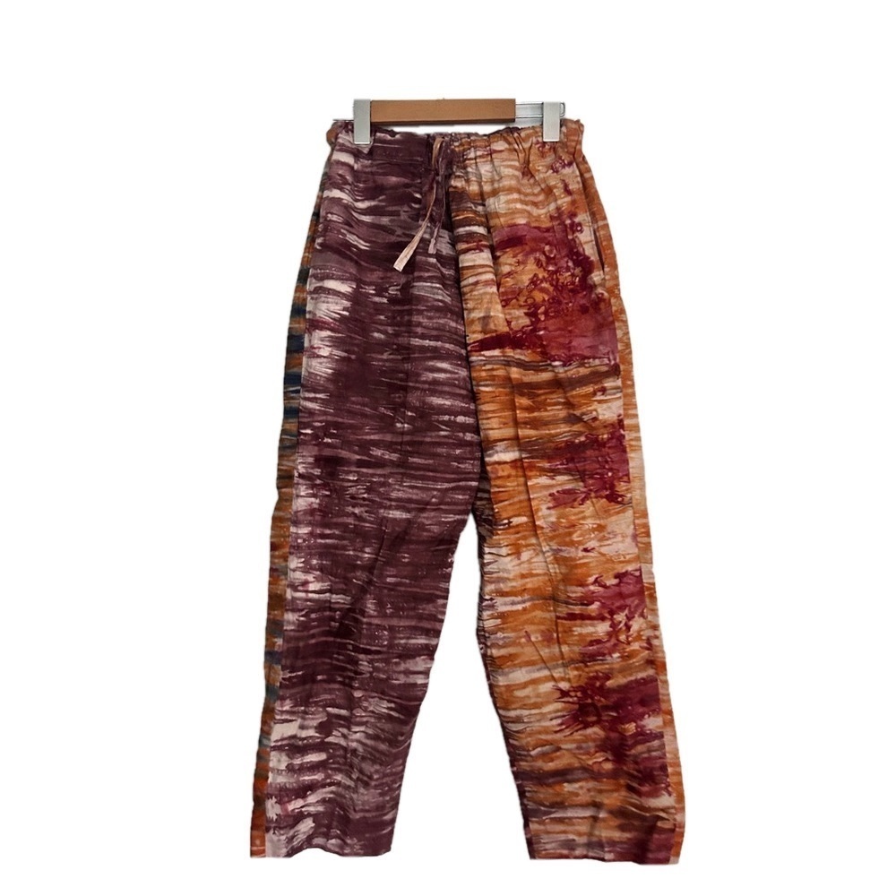 Printed pants multi Women's Wide Leg Pant with Self Tie orange burgundy , Small
